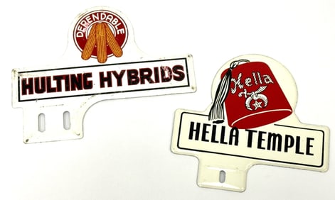 (2) Vintage Advertisement License Plate Toppers
