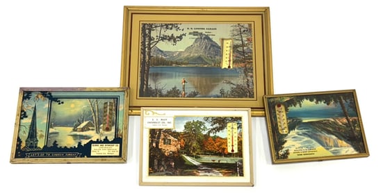 (4) Vintage Chevrolet Dealerships Thermometer Framed Advertisement