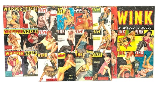 (5) 1950's WINK, Flirt, Titter, and Whisper Pin-Up Magazine Cover Collages