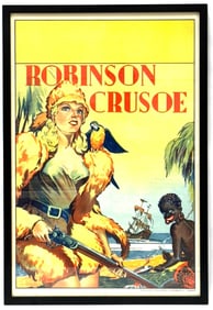1930's Taylors Printers, Wombwell Robinson Crusoe Pantomime Theater Poster Framed