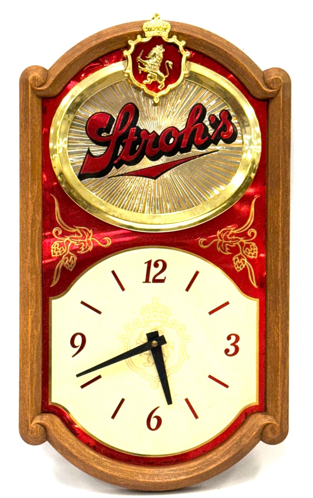1980's Stroh's Beer Advertisement Analog Battery Operated Wall Clock: 1980's Stroh's Beer Advertisement Analog Battery Operated Wall Clock.? The Stroh's Beer Clock Measures 19" Long x 10-3/4" Wide, Code #89844 This Plastic Sign Takes One AA Battery.