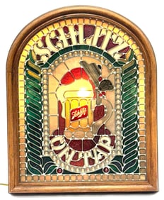 1977 Schlitz Faux Stained Glass Lighted Advertisement Sign