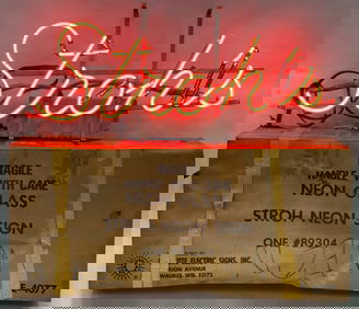 1990's Stroh's Beer Neon Advertisement Sign with Original Box