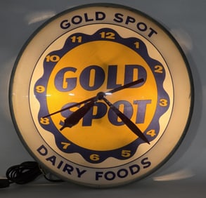 Vtg. Gold Spot Dairy Double Bubble Lighted Advertisement Clock