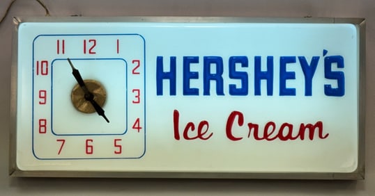 Hershey's Ice Cream Clock SS Lighted Advertisement Sign