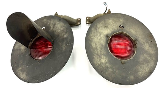 Pair of Vintage W RRS Railroad Train Crossing Red Signals