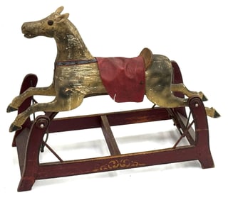 Antique Carved Wooden Child's Riding Glider Toy