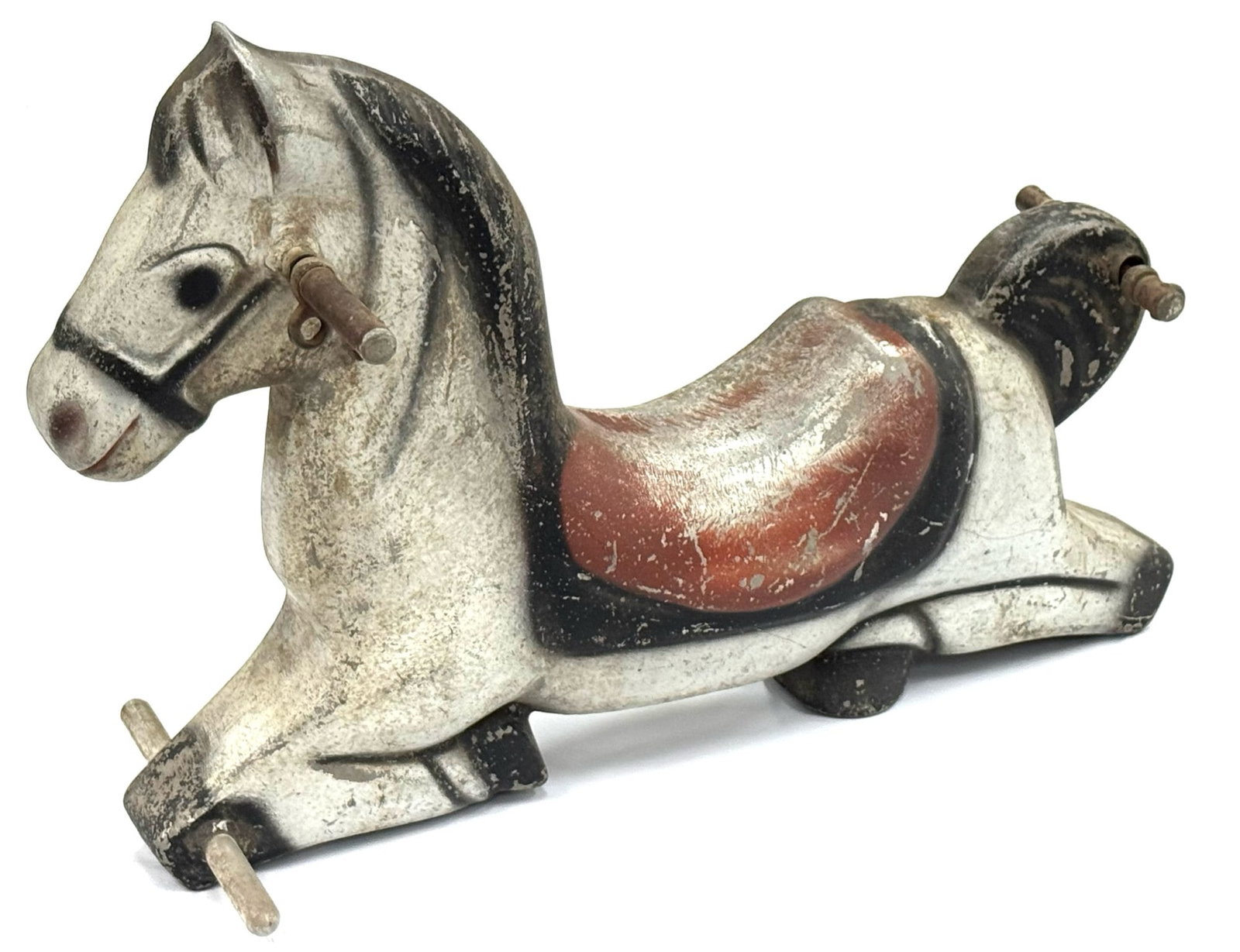 Vtg. J.E. Burke Aluminum Horse Swing Rider Playground Toy: VTG. J.E. Burke Aluminum Horse Swing Rider Playground Toy. Measures approximately 30" long x 23" tall. This horse rider swing toy is perfect for those who want to add to there unique retro collection 