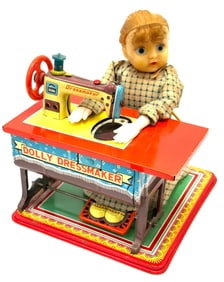 Vtg. Nomura Tin Litho Mechanical Dolly Dressmaker Toy