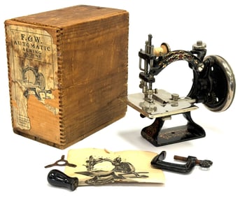 Foley & Williams "Automatic" Mini Sewing Machine In Original Wooden Crate With Accessories