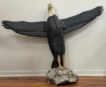 Folk Art Carved Wooden Eagle Sculpture