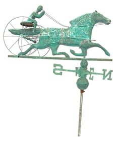 Antique Patinated Copper Horse & Sulky Weathervane