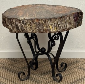Live Edge Tree Stump Iron Leg Side Table