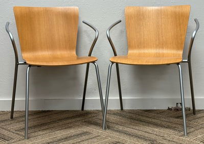 Pair of Fritz Hansen Vico Magistretti Mid Century Bentwood Stacking Armchairs