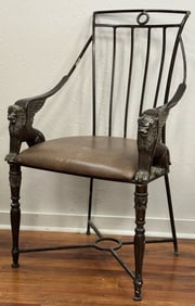 Vintage Metal Winged Lion Arm Chair with Spindle Back