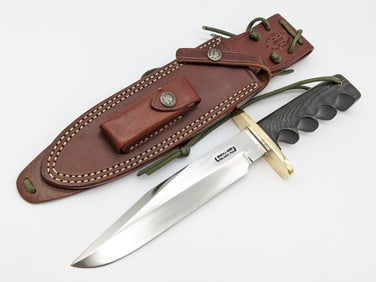Randall Model 14 Attack Black Micarta Finger Groove Knife w/ Sheath