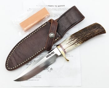 Randall Model 5 Stag Camp & Trail Knife w/ Sheath, Stone, & Papers