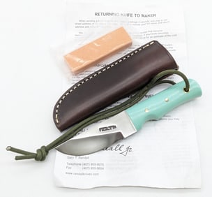 Randall Model 10 Seafoam Blue Micarta Fisherman Household Utility Knife w/ Sheath, Stone, & Papers