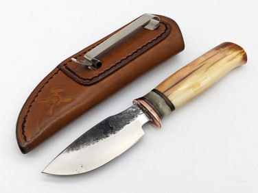 Custom Jim Behring Boar Tusk Hunting Knife w/ Sheath