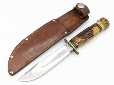 1940's-50's Marble's Stag on Stag Ideal Hunting Knife w/ Sheath