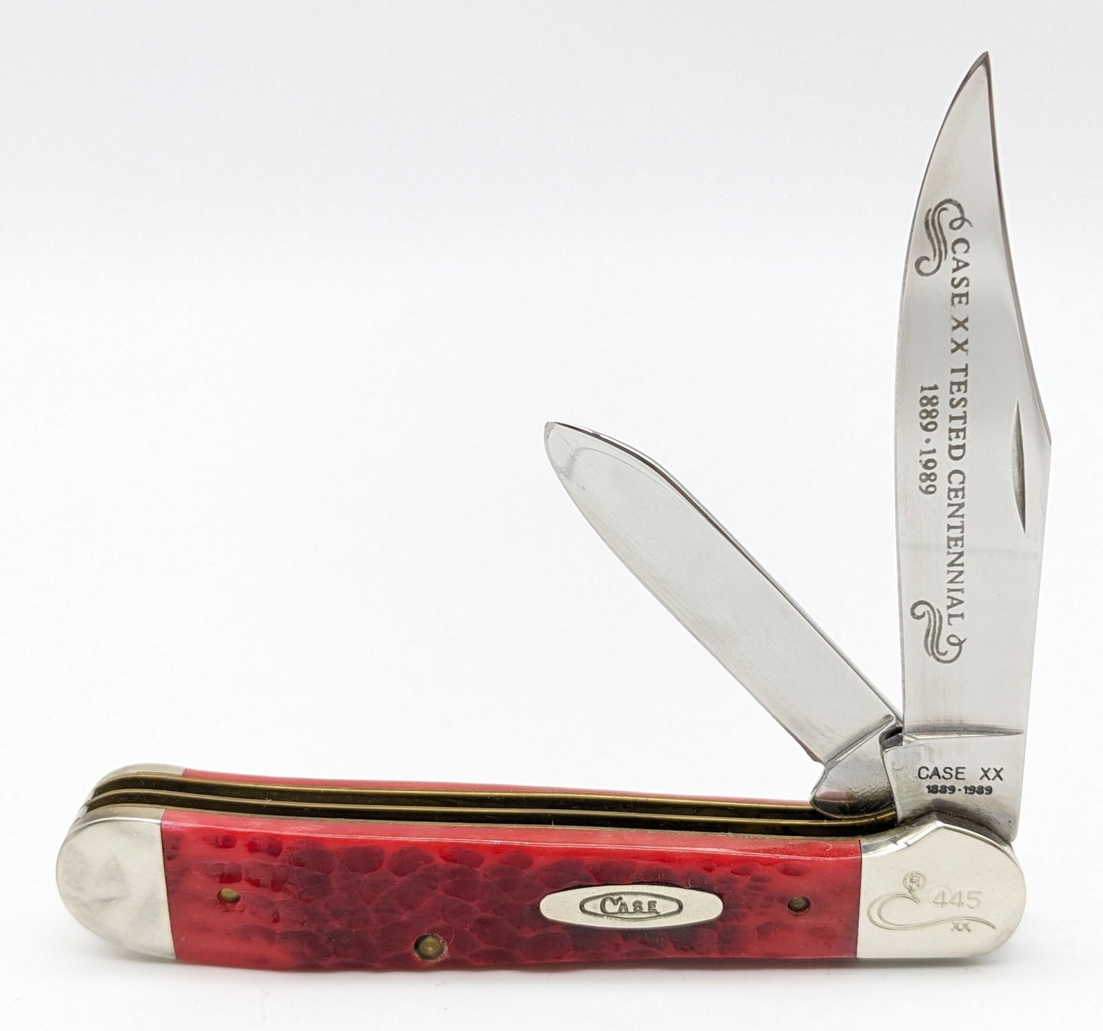 Ltd 1989 Case XX Centennial Red Bone Copperhead R6249: Ltd 1989 Case XX Centennial Red Bone Copperhead R6249. Knife is numbered 445 on the upper front bolster, and is in like new condition. Overall measures 4in when closed.