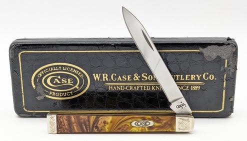 2007 Case XX Green Yellow Swirl Kirinite Scroll Bolster Doctors Knife 9185 w/ Box