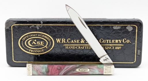 2007 Case XX White Red Swirl Kirinite Scroll Bolster Doctors Knife 9185 w/ Box