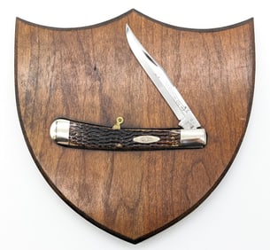 Ltd 1981 Case XX Collectors Club Green Bone Large Trapper 6151 w/ Plaque