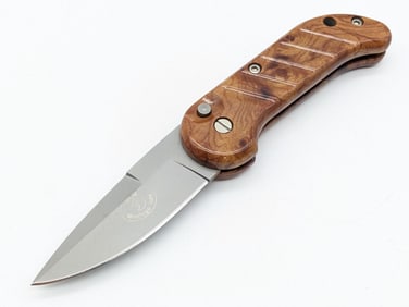 MCM Maniago Italy Burled Wood Handle Switchblade Knife