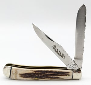 Custom File Worked Remington R10 Stag Handle Trapper Knife