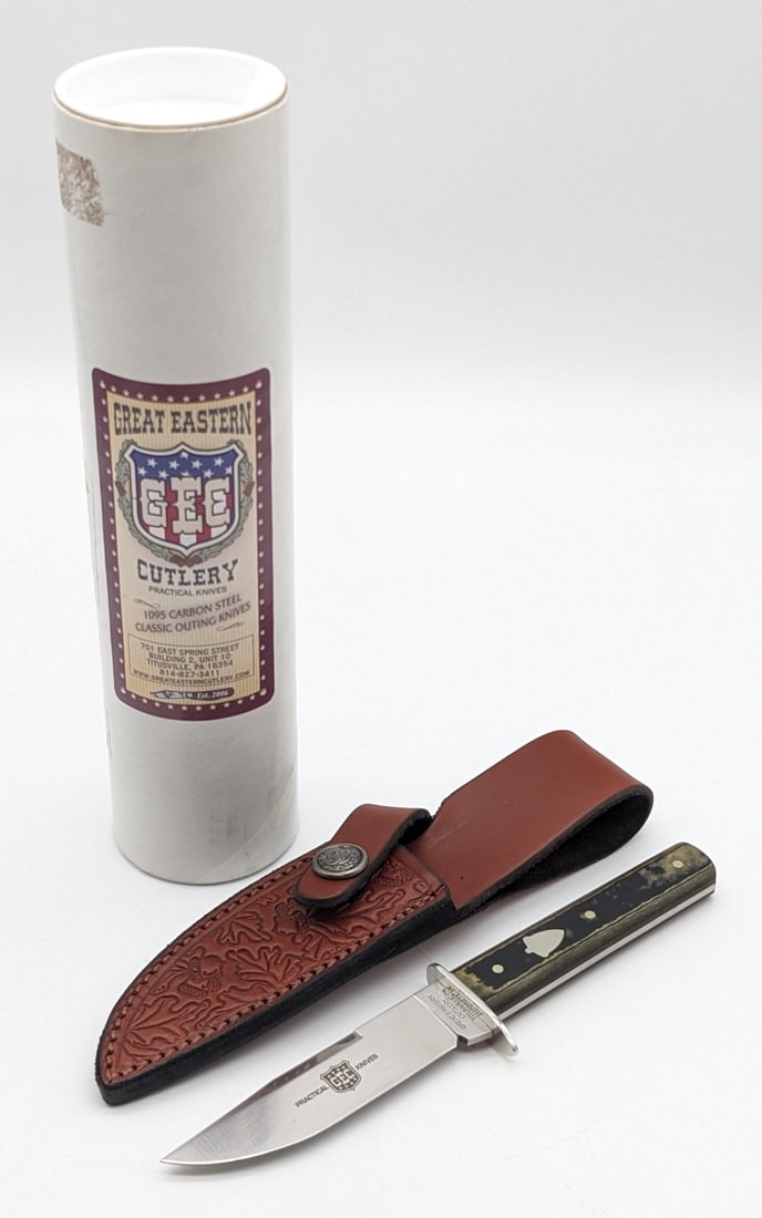 Great Eastern Cutlery Daybreak Camo Micarta Fixed Blade Hunting Knife 10123 w/ Tube: Knife is in like new condition with minimal wear from handling. Blade measures 3-1/2in long and overall 7in.