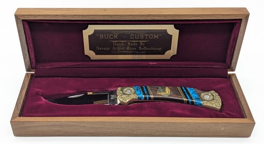 Buck Custom David Yellowhorse Natural Stone Lock Back Folding Knife w/ Case