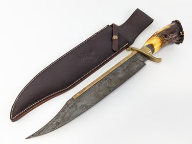 Colt Crown Stag Damascus Bowie Knife w/ Sheath