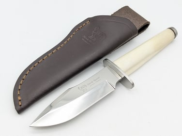 Hen & Rooster Deer Bone Bowie Knife w/ Sheath