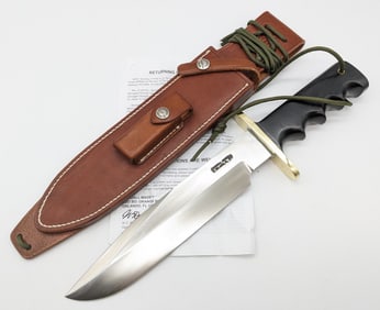 Randall Model 12 9in #14 Grind Finger Groove Micarta Bowie Knife w/ Sheath, Stone, & Papers