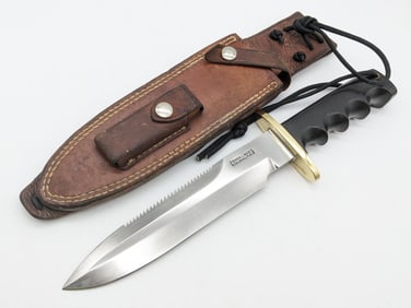 Vtg Randall Model 18 Finger Groove Micarta Attack Survival Knife w/ Sheath
