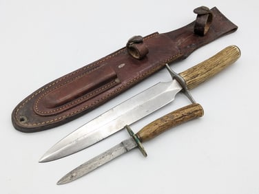 Civil War Style Stag Handle Piggy Back Dagger Set