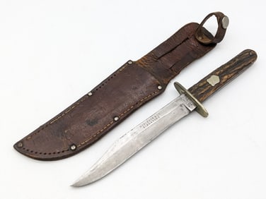 Civil War Era Robinson & Co. Wingfield & Co. Stag Handle Fighting Knife w/ Sheath