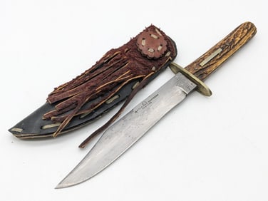 Civil War Era Slater Brothers Venture Stag Handle Fighting Knife w/ Sheath