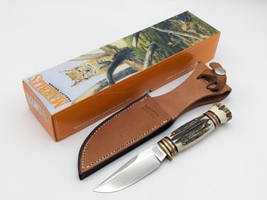 NIB Marble's AG Lil' Handy Stag on Stag Hunting Knife w/ Sheath