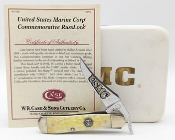 Ltd 2016 Case XX USMC Burnt Cream Bone Russlock 61953L w/ Box
