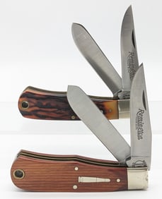1991 & 03 Remington Wood & Faux Stag Baby Bullet Knives R1178
