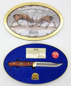 2003 Buck Battling Bucks Commemorative Series Fixed Blade Knife w/ Tin