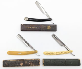 (3) Antique German Straight Razors w/ Boxes