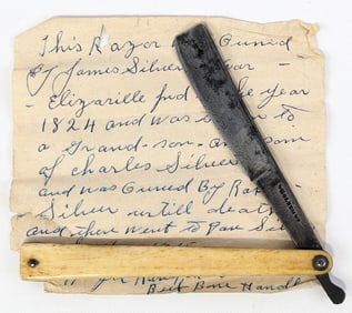 Antique Holbem Bone Handle Scale Straight Razor w/ Note