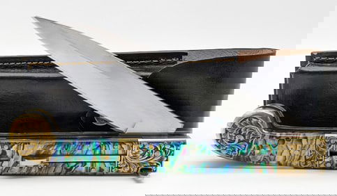 Large Engraved Mother of Pearl Switchblade w/ Sheath