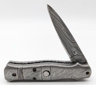 Unmarked Full Damascus Switchblade Knife