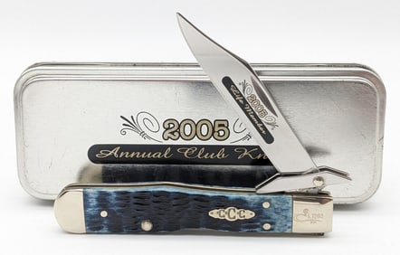 2005 Case XX Collectors Club Life Member Mediterranean Blue Bone Mini Cheetah 611 1/2 w/ Tin