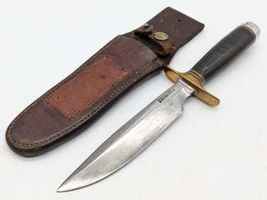 Named WWII Era Randall Model 1 6in All Purpose Fighter w/ H.H. Heiser Sheath