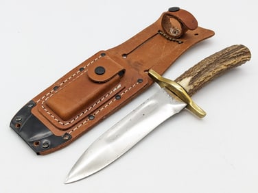 Custom US Navy Pal Brand RH37 Stag Handle Fighting Knife w/ Sheath